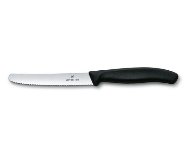 תמונת מוצר - סכין עגבניות ושולחן Victorinox Swiss Classic 11 ס"מ להב משונן ידית שחורה