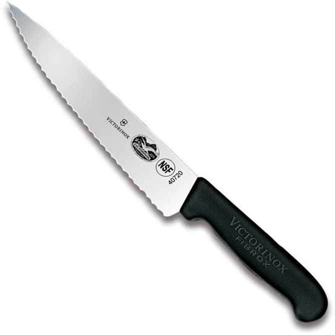 תמונת מוצר - סכין פריסה משוננת Victorinox Fibrox 22 ס"מ ידית שחורה מקצועית