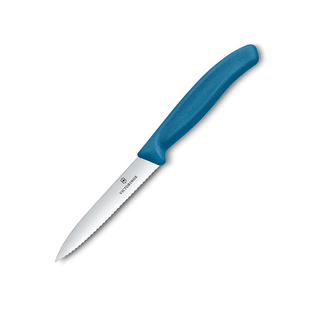 תמונת מוצר - סכין ירקות משוננת שפיץ 10 ס"מ Victorinox Swiss Classic ידית כחולה