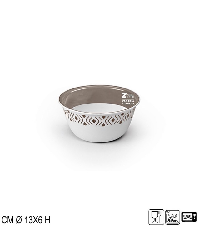 תמונת מוצר - קערת פלסטיק Tosca 13 ס"מ Stefanplast – דגם עם דוגמה גיאומטרית, טורטורה (חום-אפרפר)