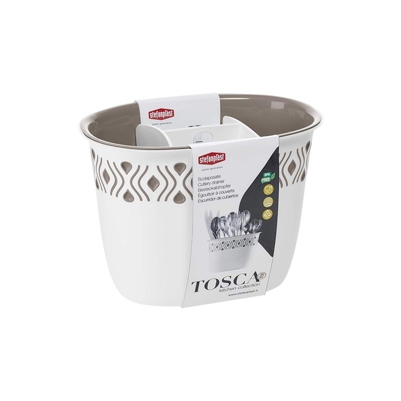 תמונת מוצר - מסנן סכו"ם Tosca Stefanplast – מתקן ייבוש כפול, לבן/טורטורה